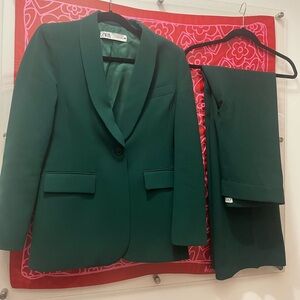 Zara Dark Green Suit Set (Blazer & Pants)